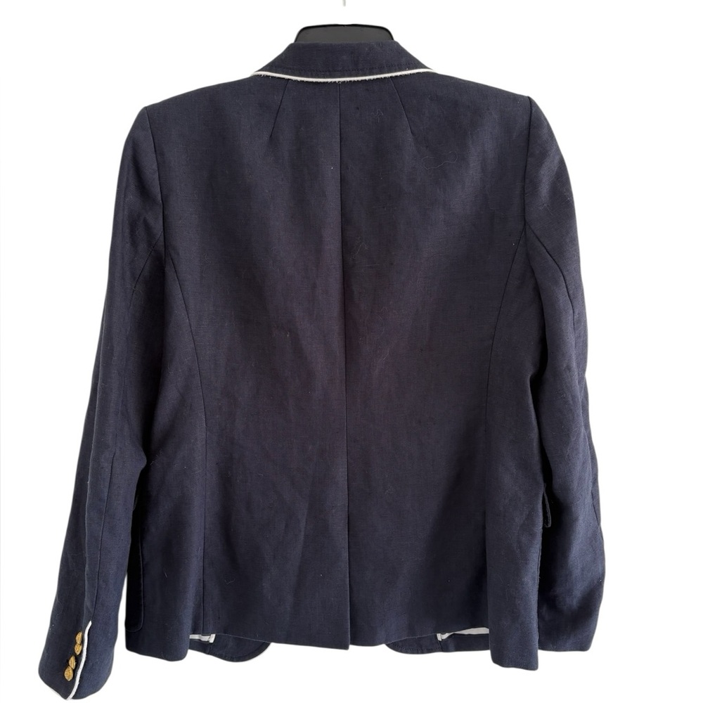 J. Crew Dark Blue linen Blazer with white piping and Gold button Accents - Picture 5 of 9